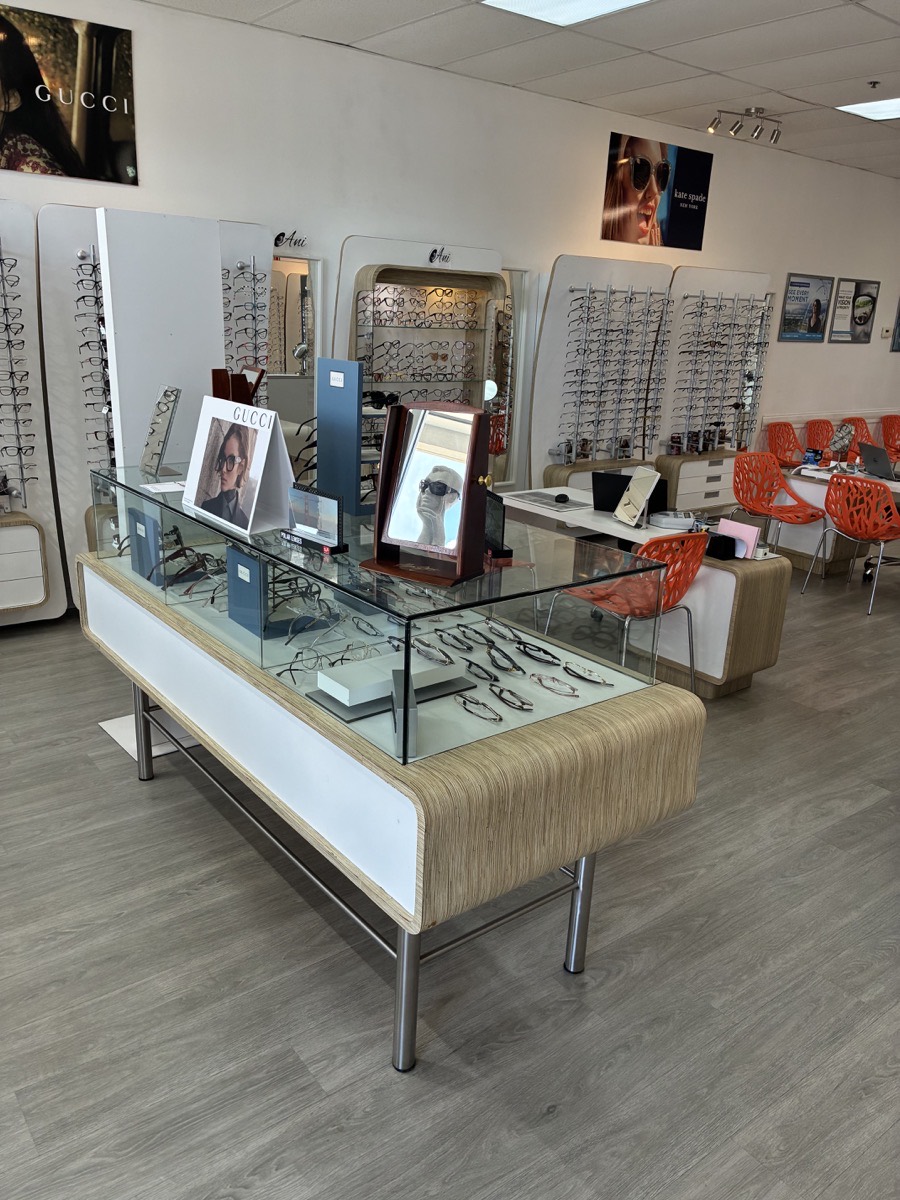 Designer eyewear displays inside World of Vision